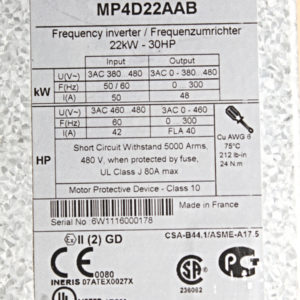 SCHNEIDER MX pro 4V22 MP4D22AAB – 22 kW – 30 HP